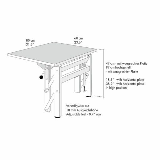 Höhenverstellbarer Tisch ergo S 67 W zur Wandmontage, Tischhöhe 67 - 117 cm, Wandtisch – Bild 4